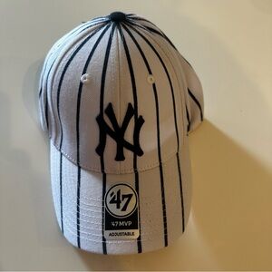 47 Adjustable Cap - White with blue Stripes
